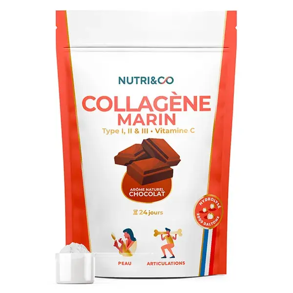 Nutri&Co Colágeno Marinho Tipo 1, 2 e 3 para Pele e Articulações Sabor Cacau 240g