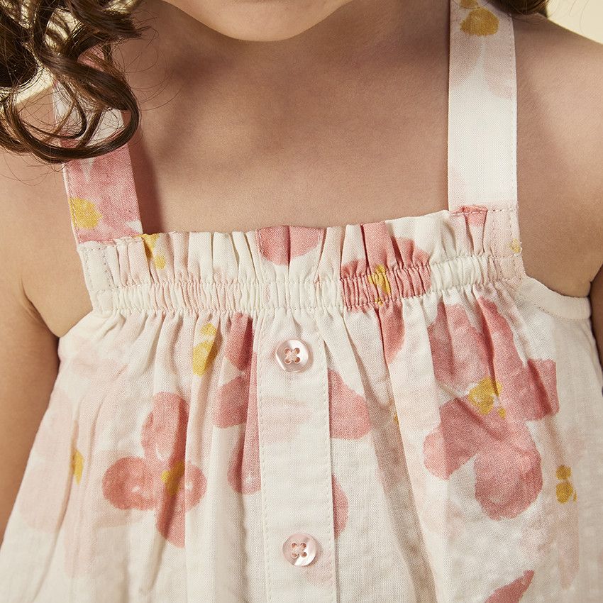 Ensemble en seersucker imprimé fleurs pour bébé fille - Ecru