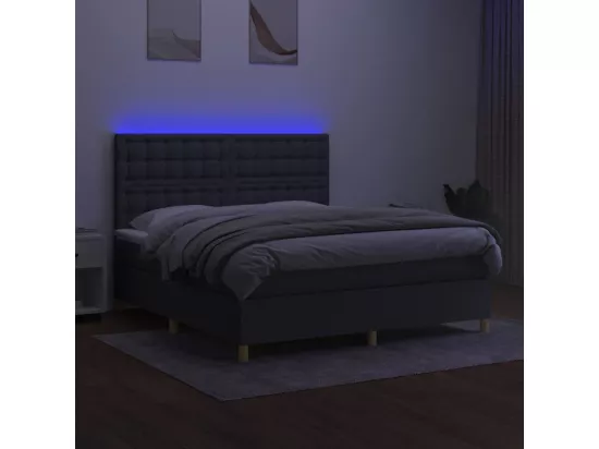 Sommier tapissier et matelas et LED Gris foncé 180x200 cm Tissu