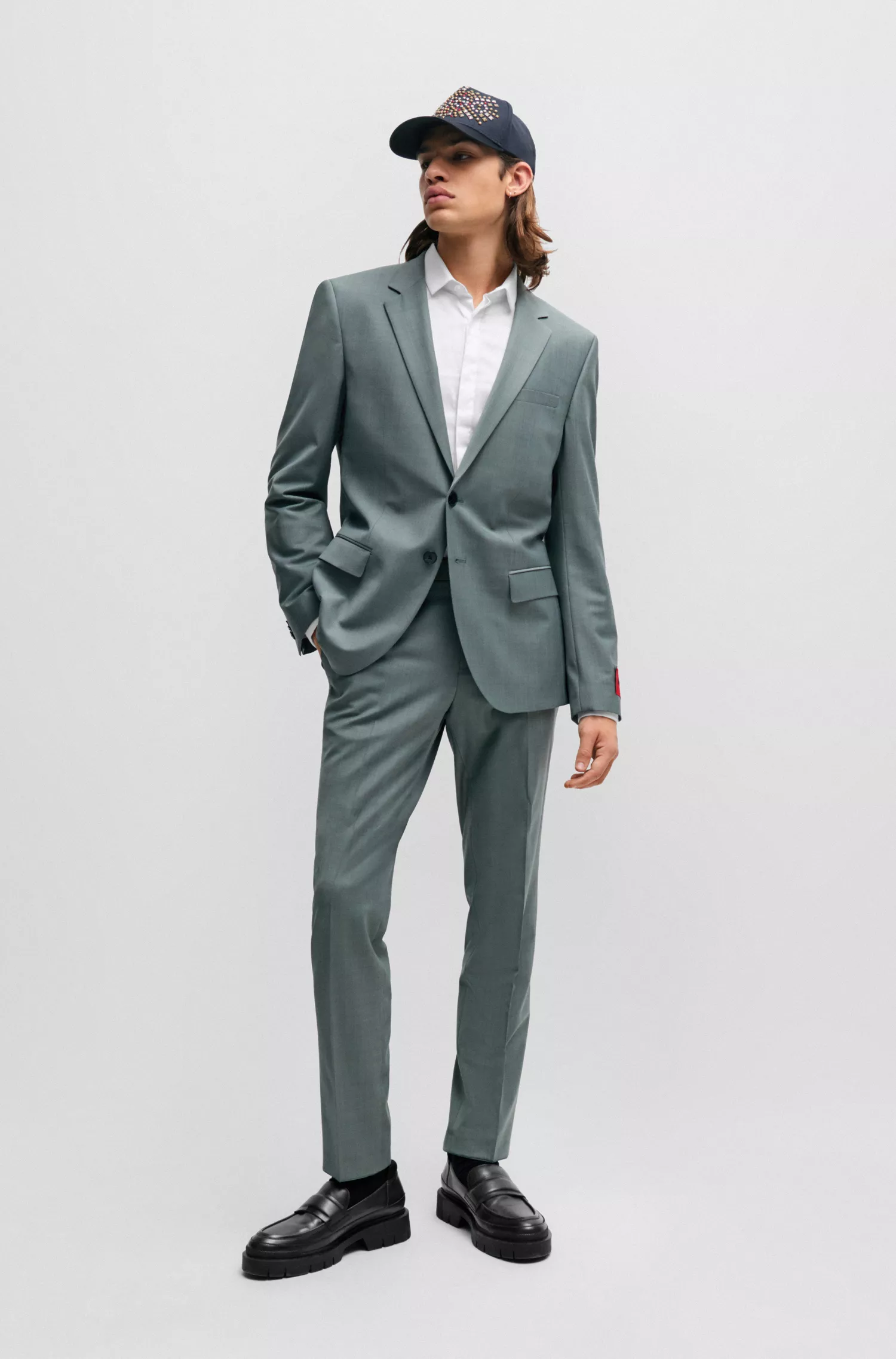 Camisa HUGO vermelha de corte slim em jacquard de algodão.