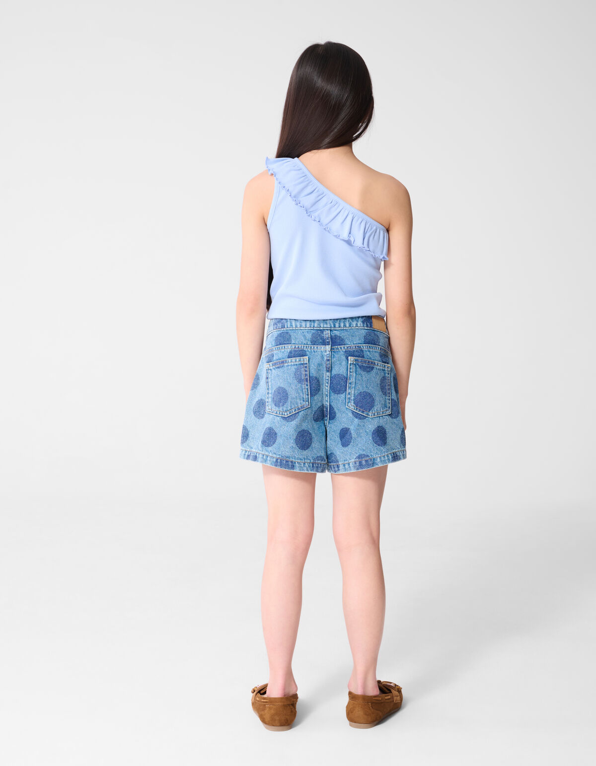 One Shoulder Rib Top Blauw