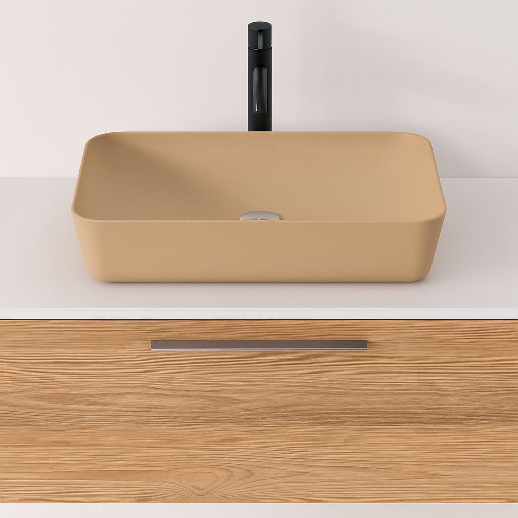 Sanigoods Aqualis keramische waskom 60x40cm mat cappuccino