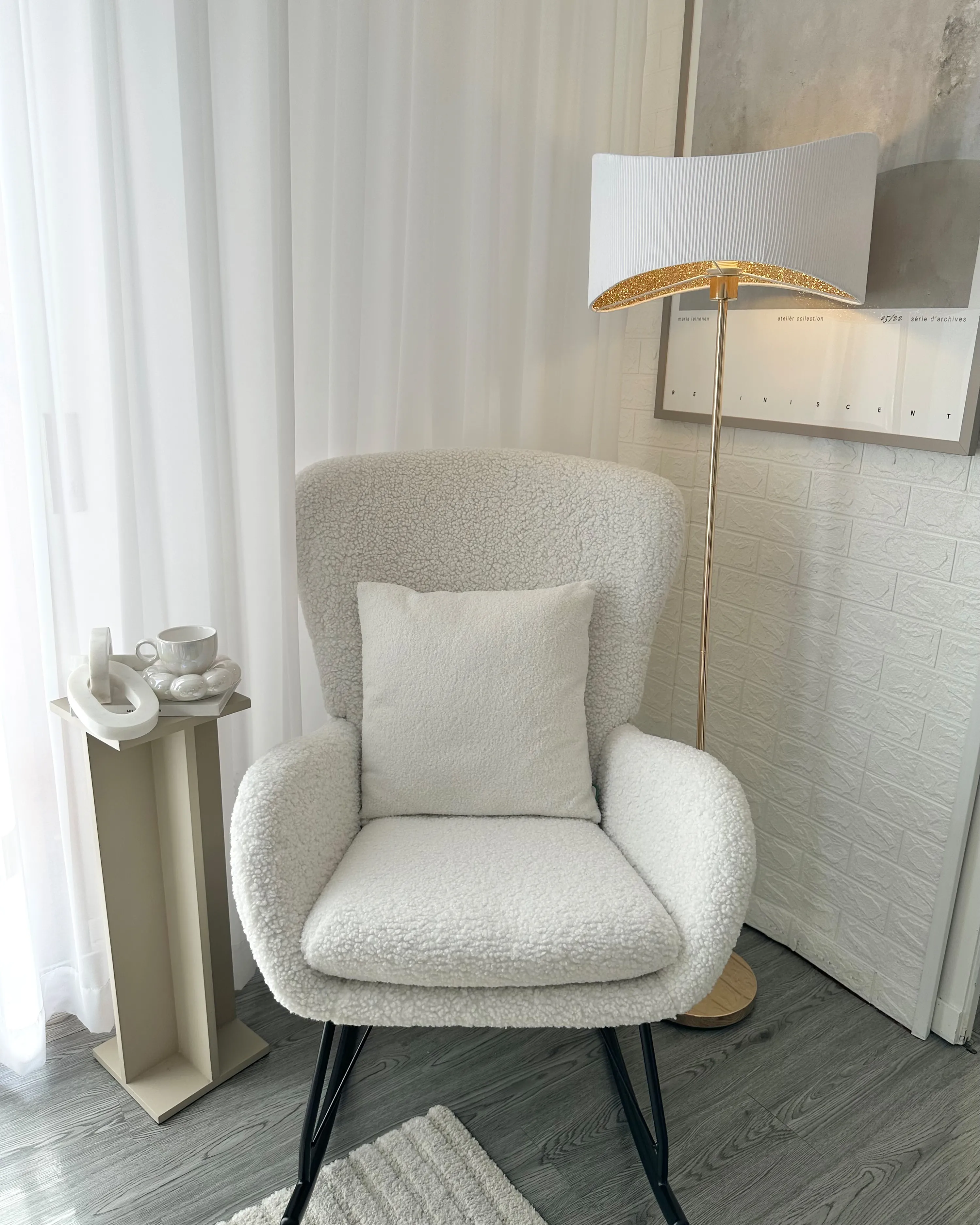 Schommelstoel ANASET Bouclé Lichtbeige