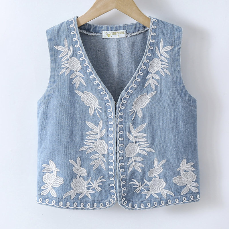 Boho Bloom Denim Gilet - blauw
