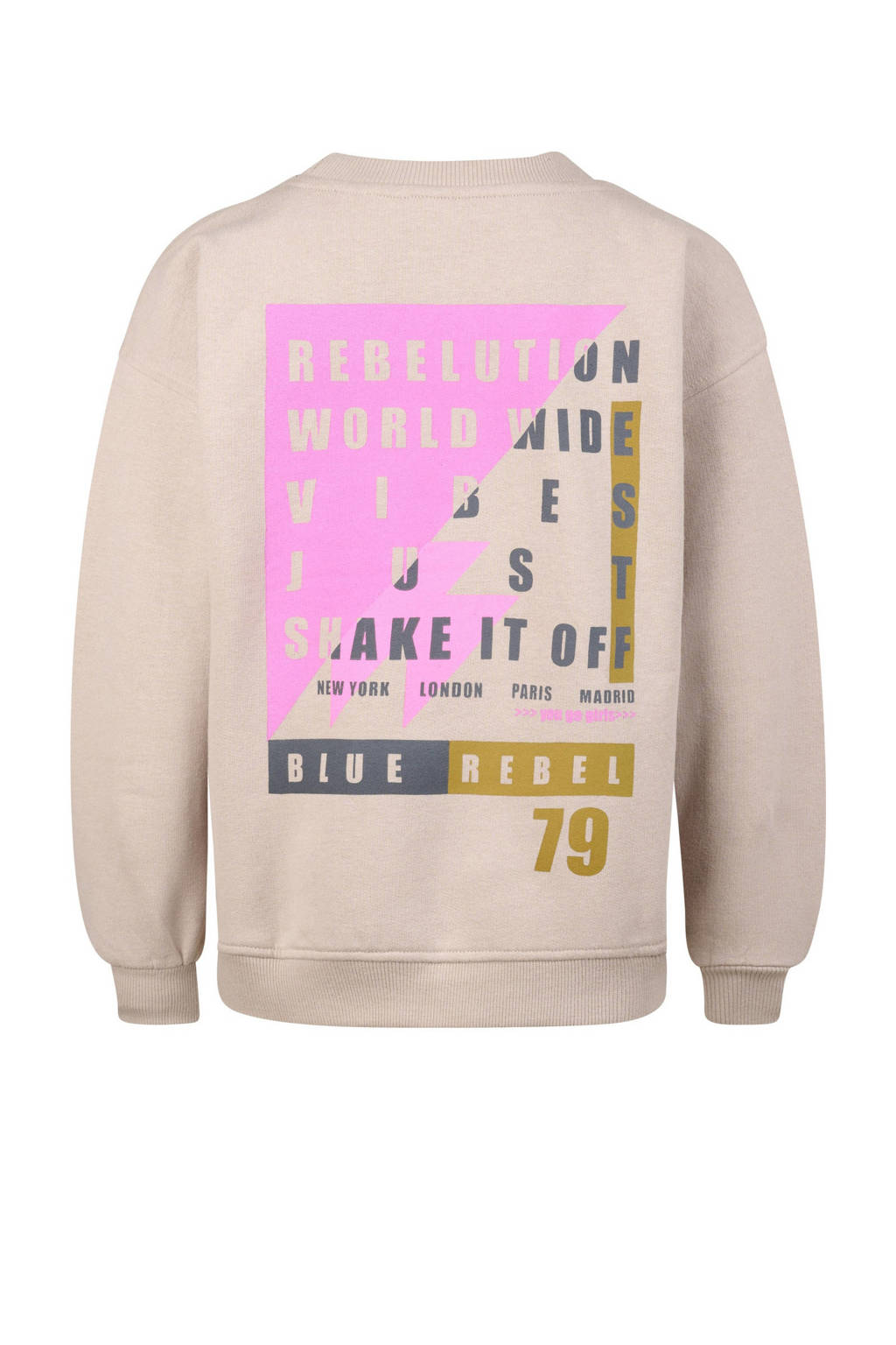 Blue Rebel sweater Layla met backprint beige/roze