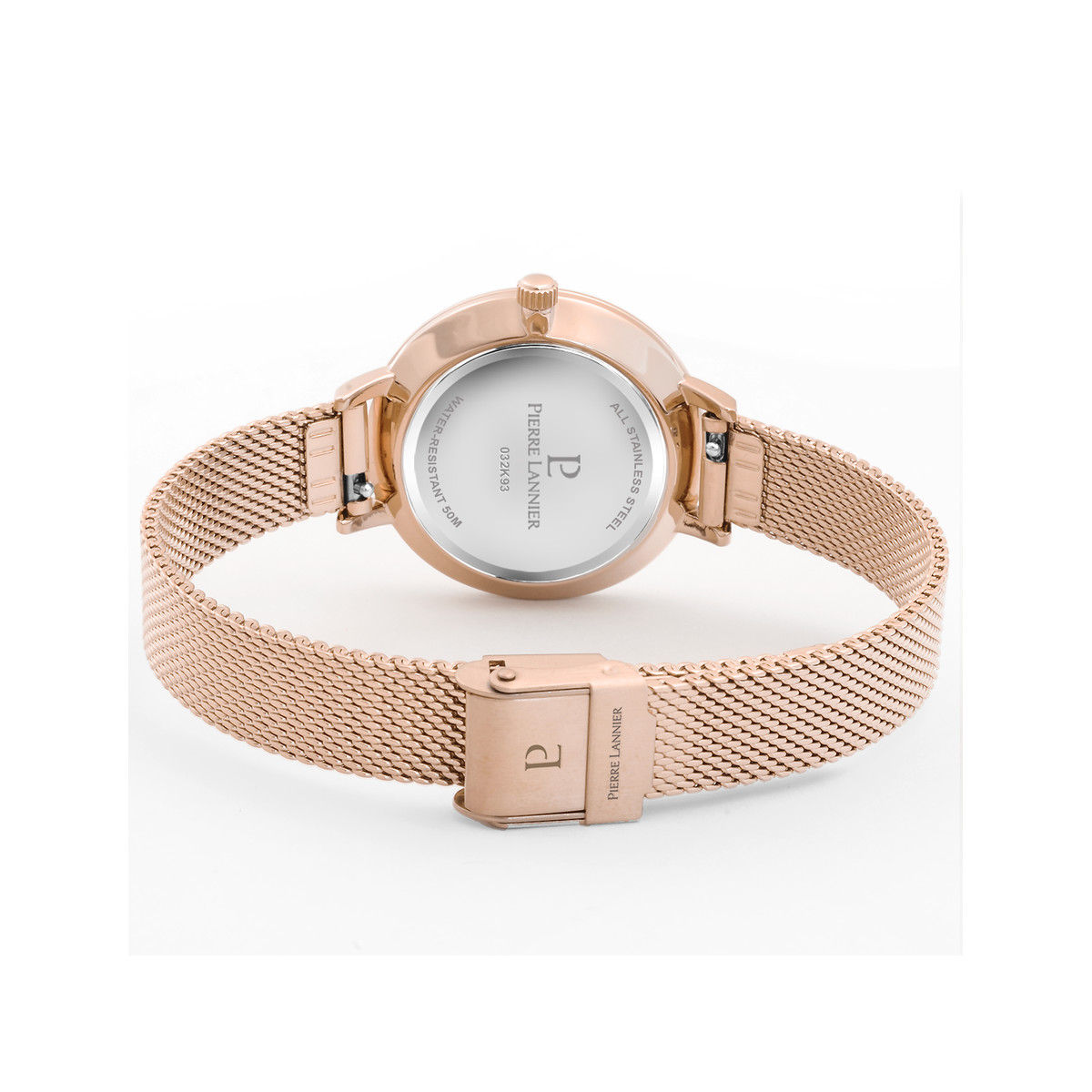 Montre Pierre Lannier femme acier doré rose bracelet maille milanaise