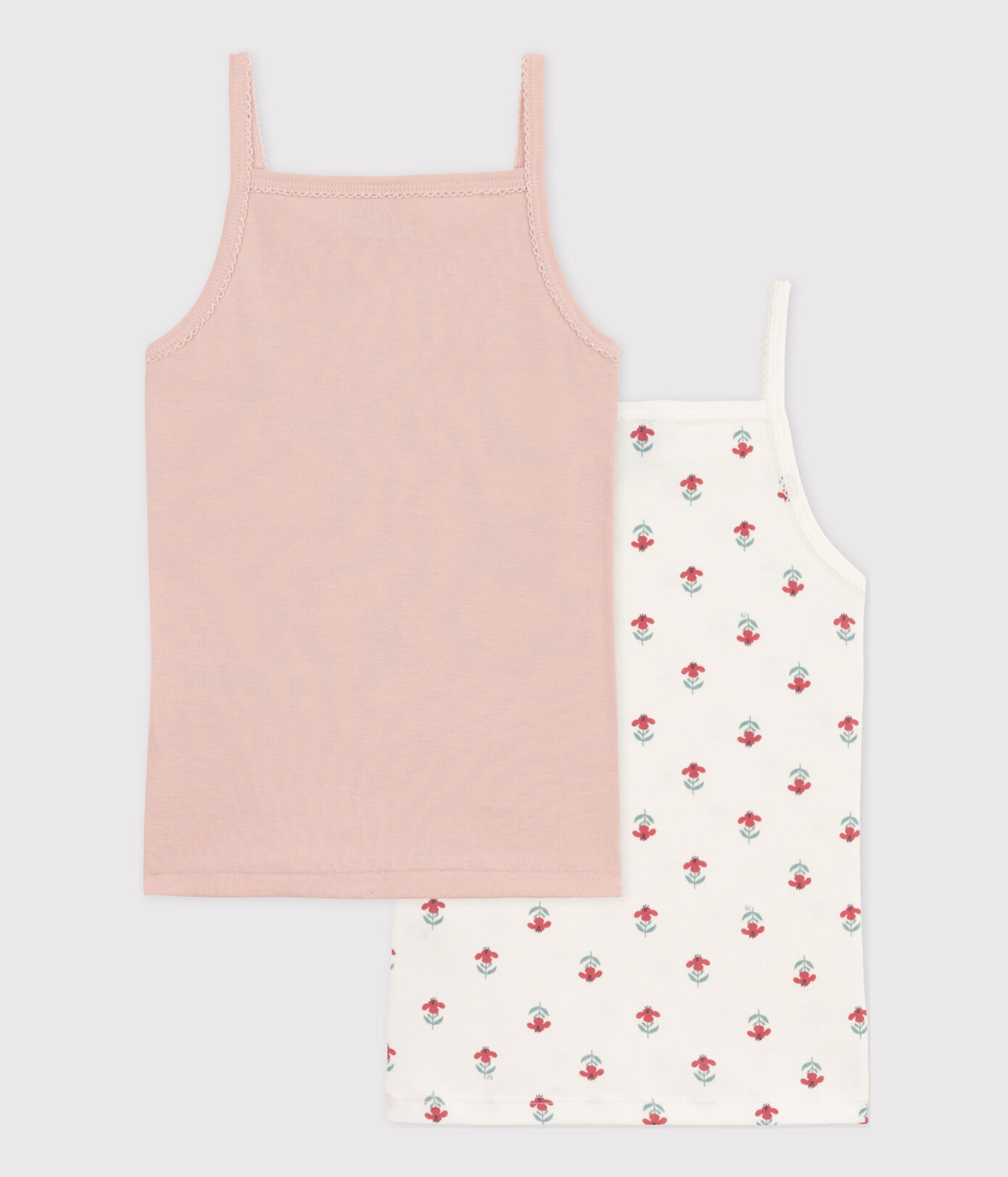Lot de 2 chemises à bretelles fleurs en coton petite fille