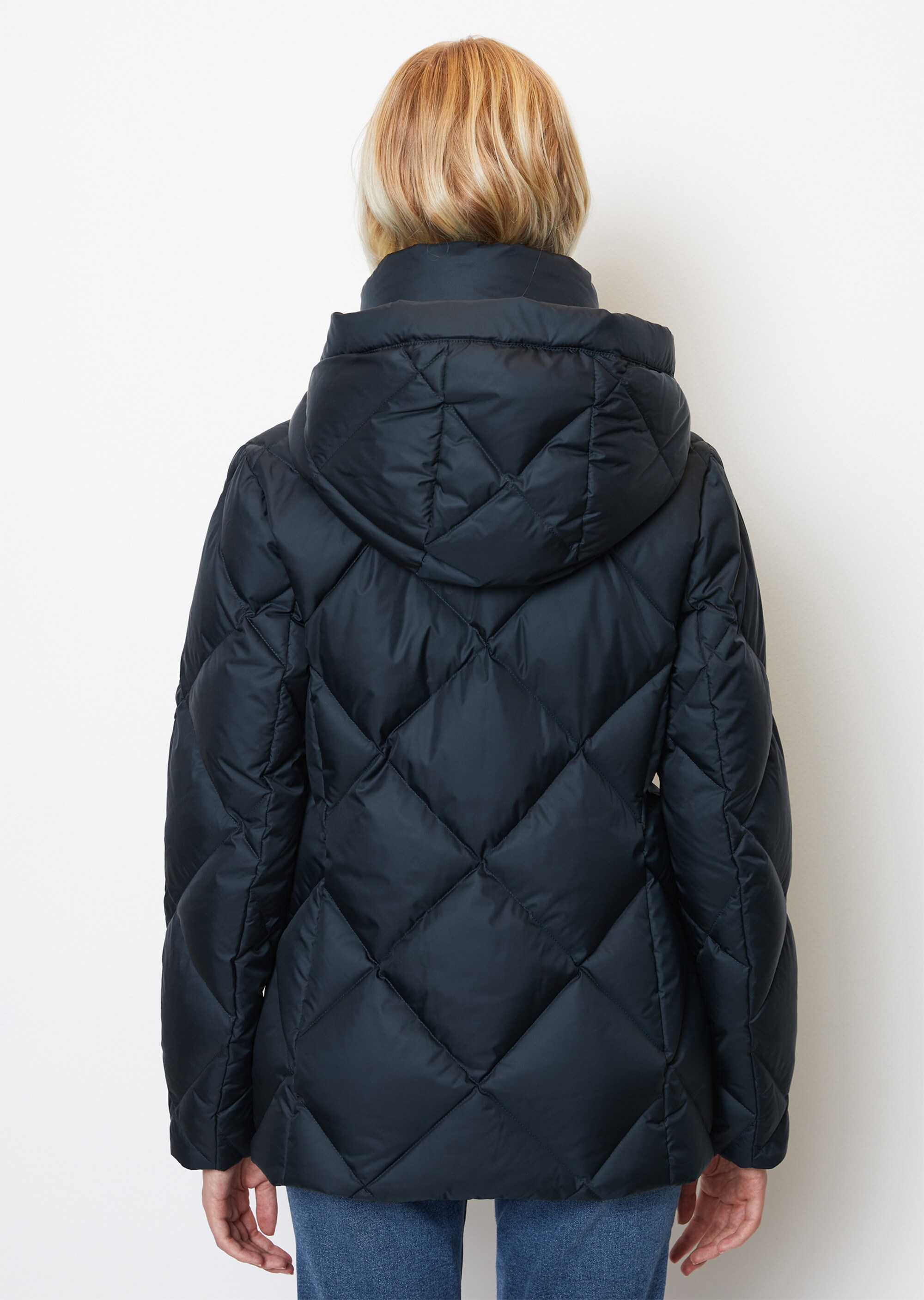 Puffer-Daunenjacke regular mit kontrastfarbener Kapuze
