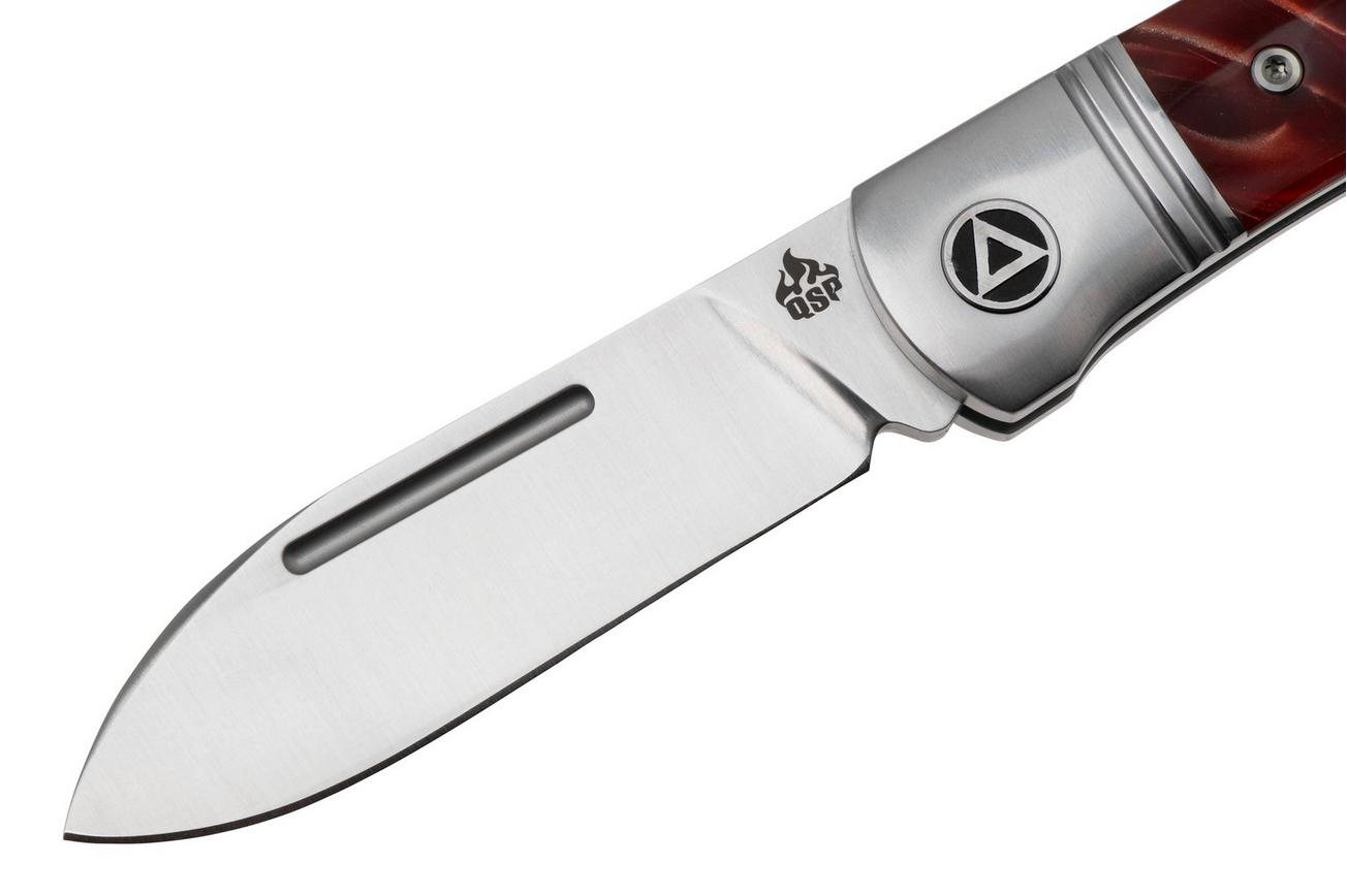 QSP Knife Hedgehog Spear Point 142SP-C, Satin 14C28N, Red Resin, slipjoint zakmes