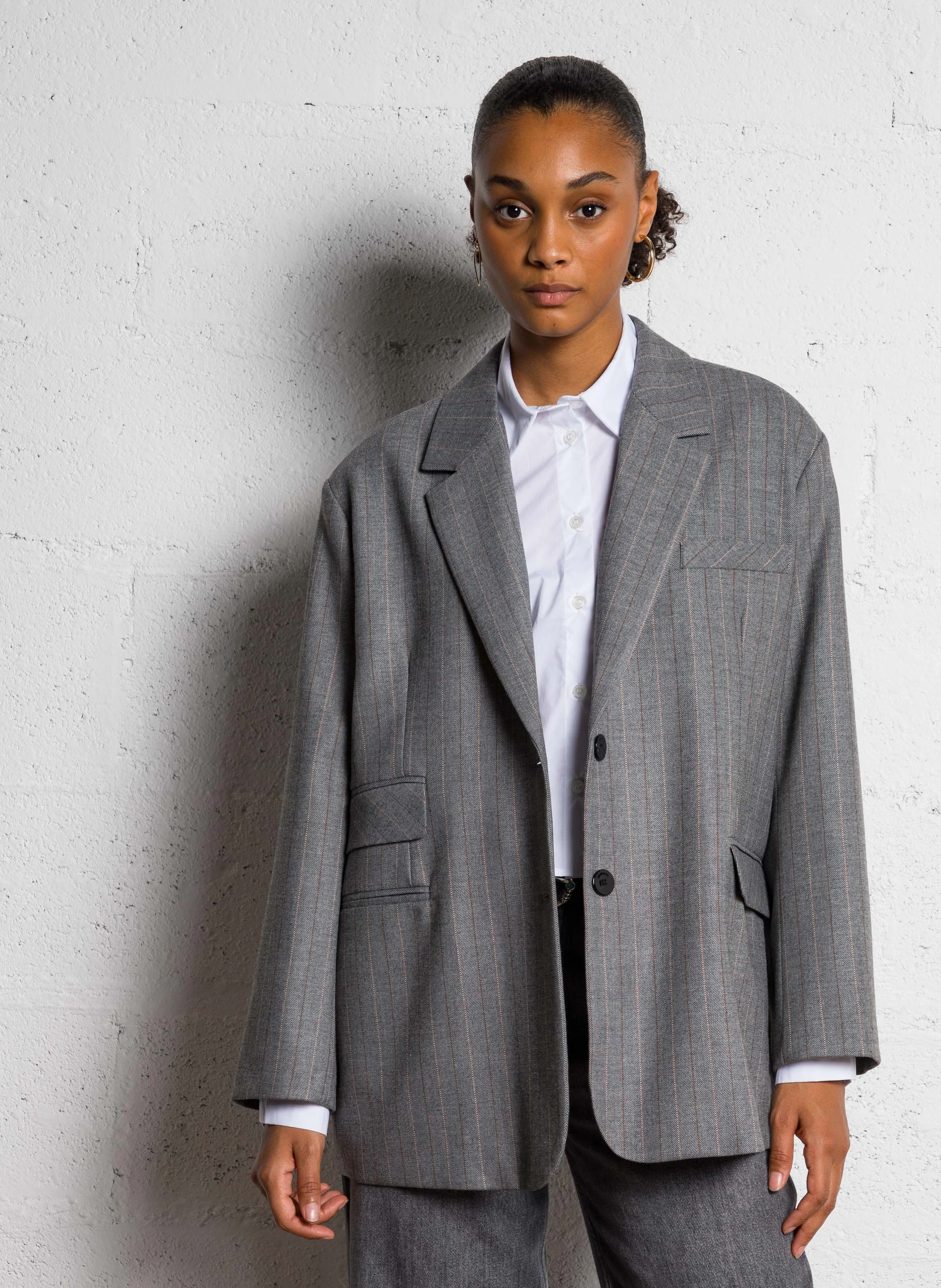 Veste de tailleur oversize rayée| Noir