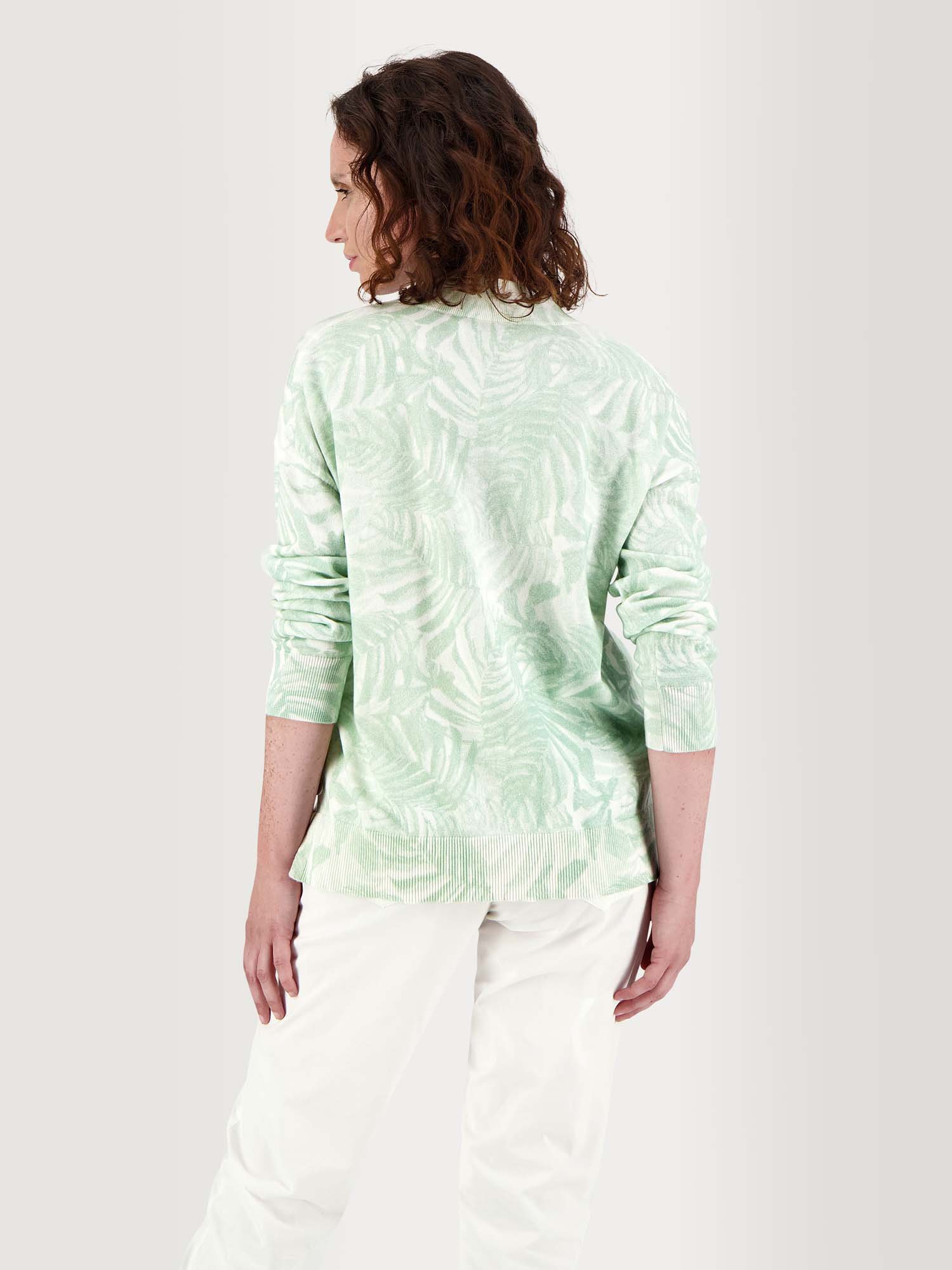 Pull Femme Col V Printé Coton Vert Clair