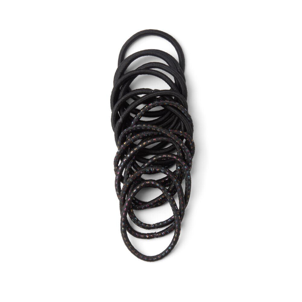Lot de 15 élastiques à cheveux polyester noir et fil métallique multicolore