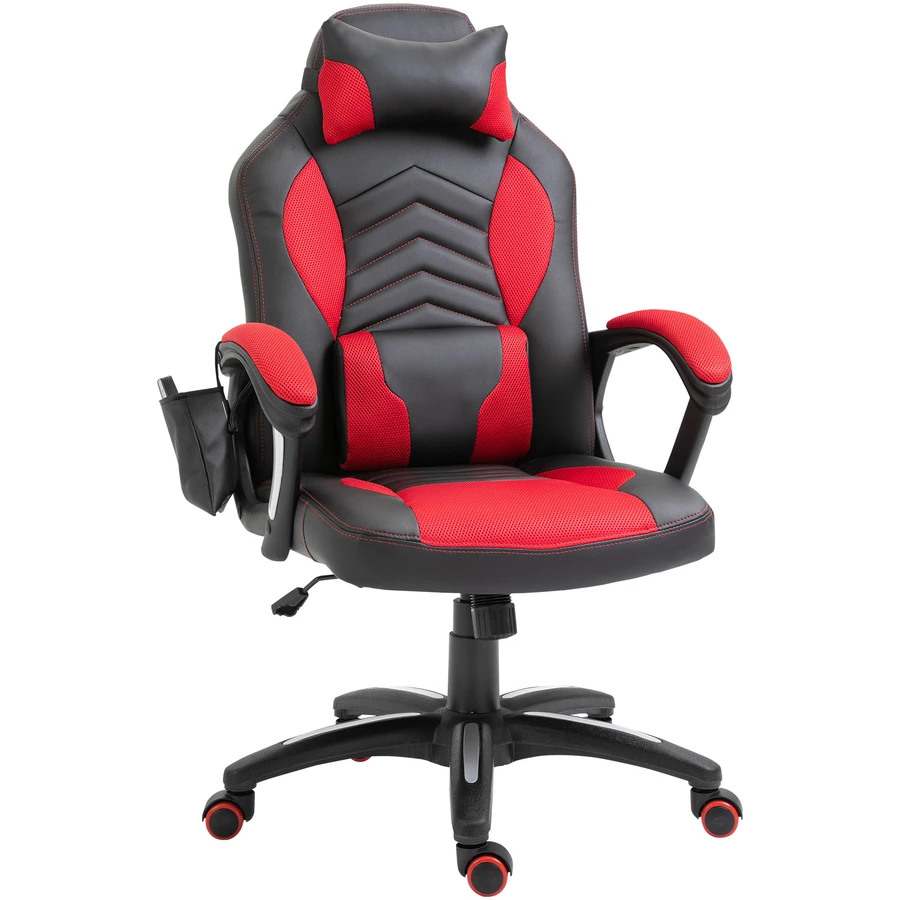 HOMCOM Sportlicher Chefsessel mit Massage- und Wärmefunktion schwarz, rot