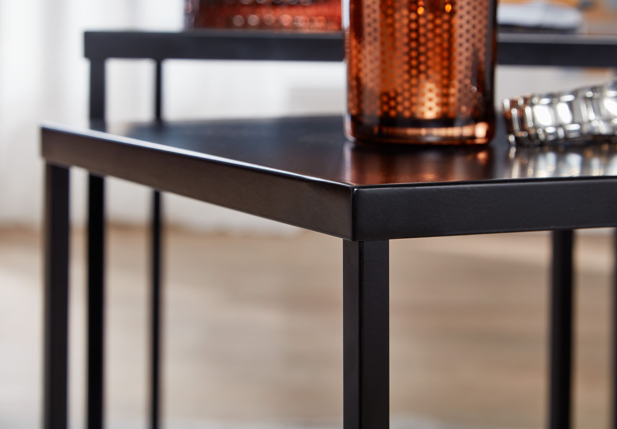 Beistelltisch FineBuy Satztisch Metall 2 teilig Couchtisch Tisch Set Schwarz