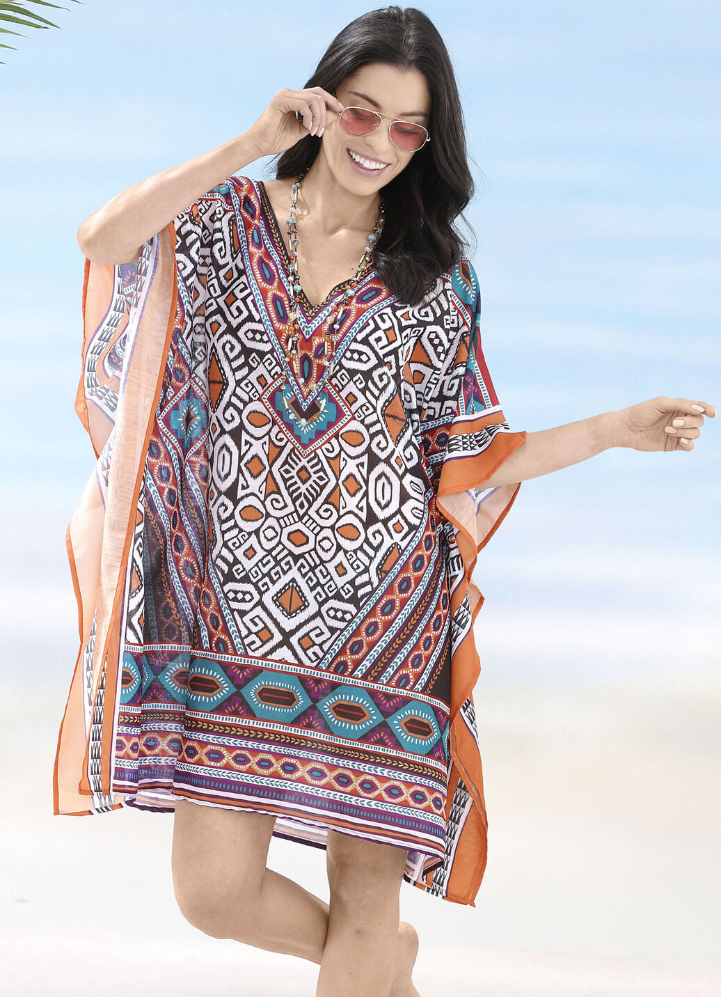 Sunflair Tunika mit platziertem Druckdessin, leicht transparent