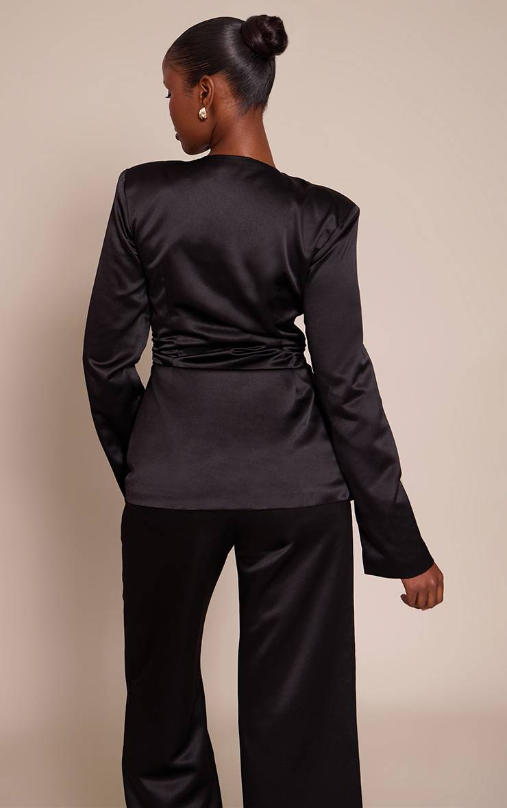 Noir Blazer Satiné Froncé Cintré
