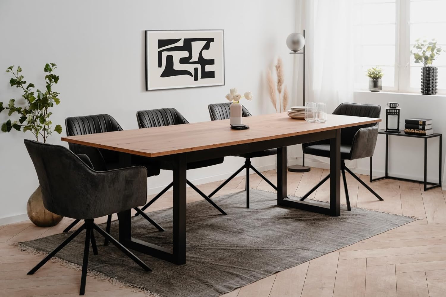 Esstisch in weiß ausziehbar, Küchentisch 200-240 x 90 cm, Esszimmer Tisch Malta (Eiche Artisan, 200-240)