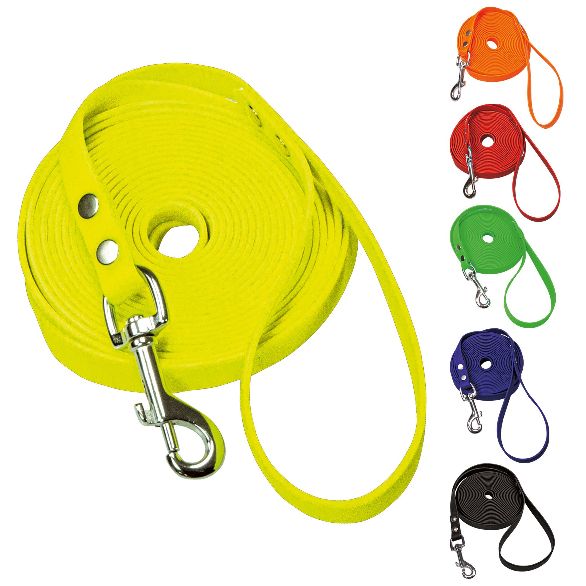 Schecker Biothane® Schleppleine gelb mit Handschlaufe - 10m/9mm - nimmt kein Wasser auf