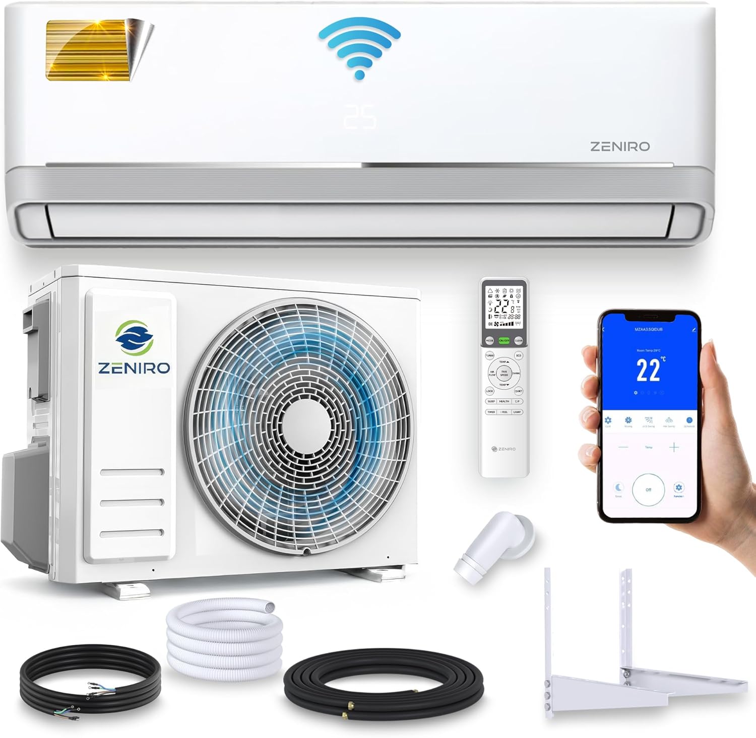 Split Klimaanlage Klimagerät Set Air Conditioner mit Heizfunktion 12000 BTU 3,5kW A++ WiFi/App-Steuerung 4D AirFlow Auto Reinigung inkl. Montagematerial Vorgefüllt R32