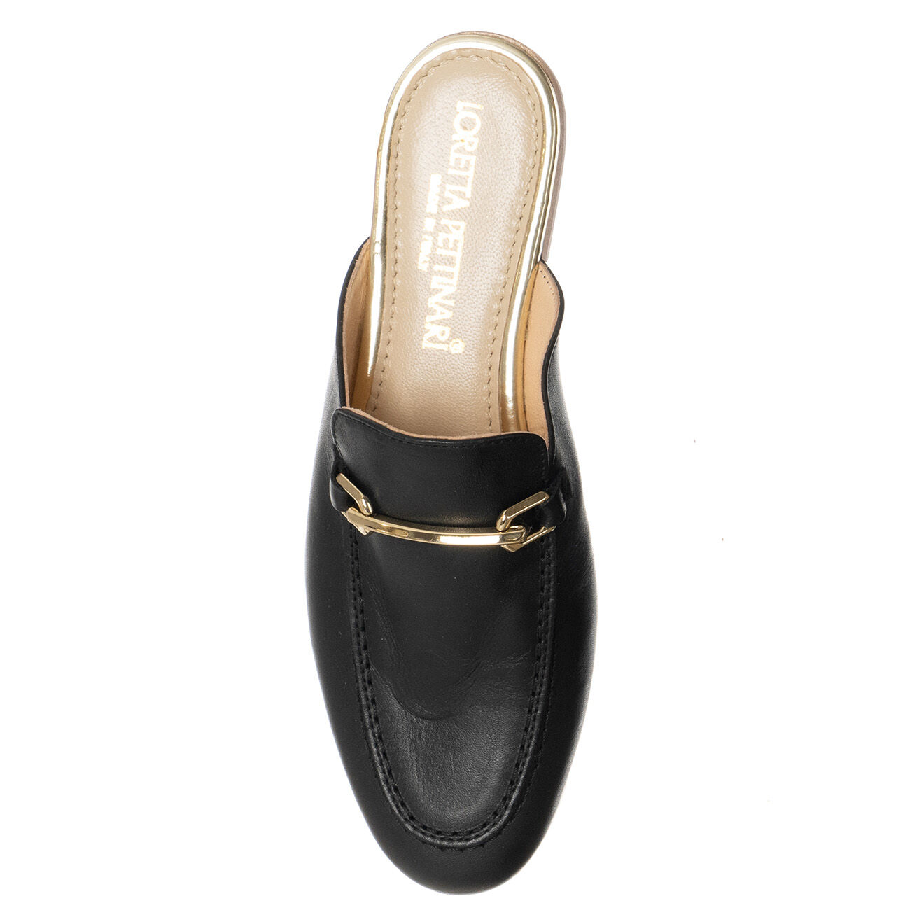 Loretta Pettinari Mules en Cuir Sava noir/doré