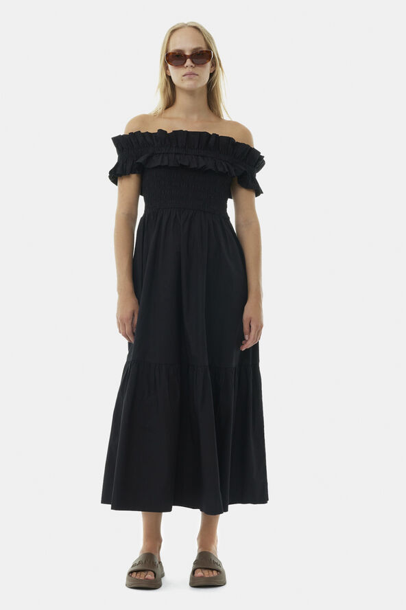 Ganni Cotton Poplin Long Smock Dress Black