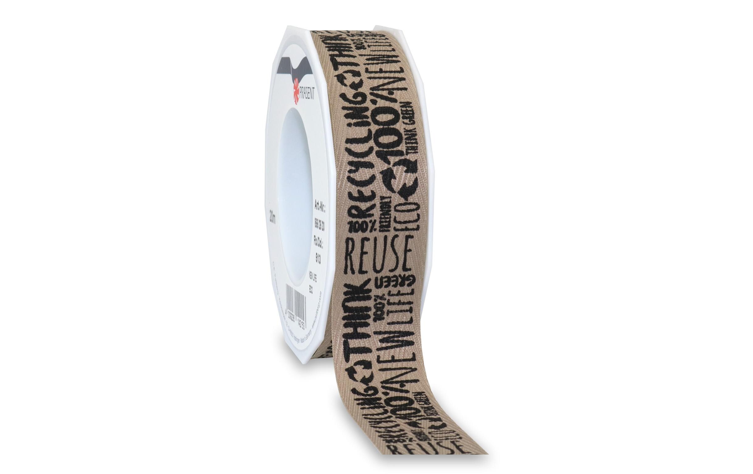 Geschenkband New Life Eco 2.5 cm x 20 m, Nautur/SchwarzStoffband zum Verpacken von Geschenken