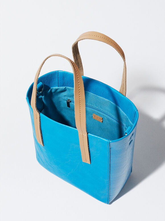 Bolsa tote personalizável em couro envernizado - Azul