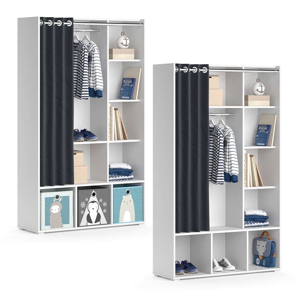 Vicco Kinderkleiderschrank Kinderzimmerschrank Kindergarderobe Luigi Weiß 106 x 178 cm modern Schrankregal Jugendzimmerschrank Organizer Vorhang Kleiderstange Fächer Aufbewahrung Spielzeugablage