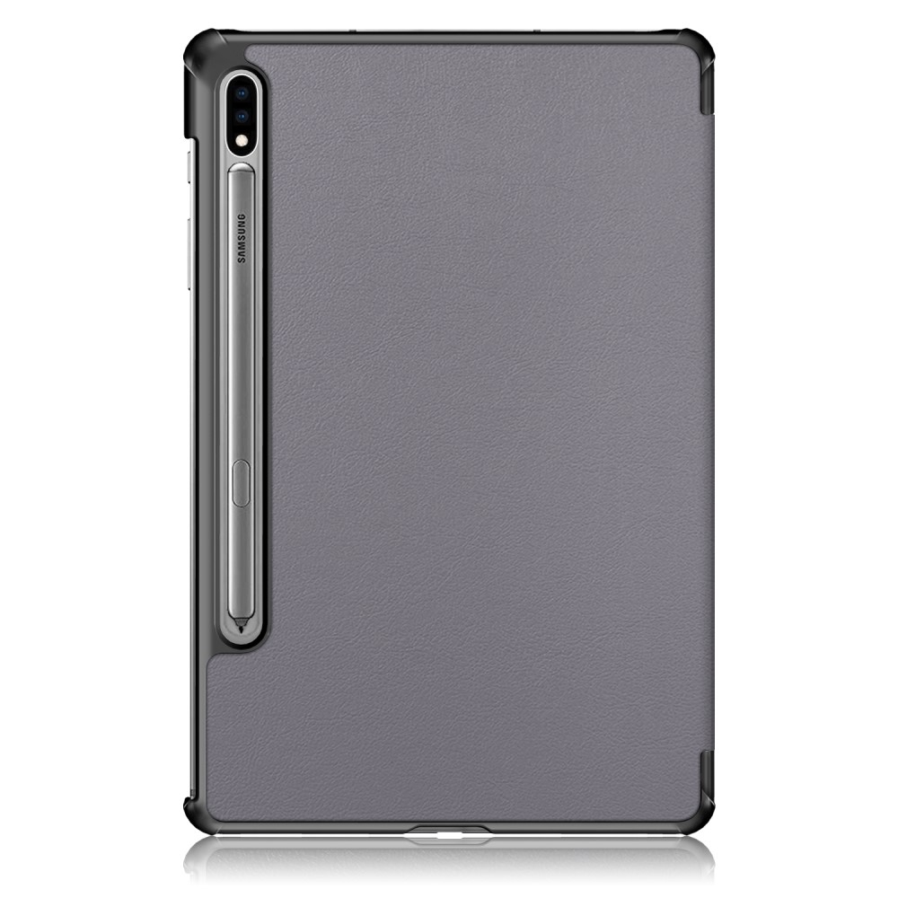 Samsung Galaxy Tab S8 / Tab S7 Leder Tasche Smart Case Hülle   S-Pen Halterung - Grau / Schwarz
