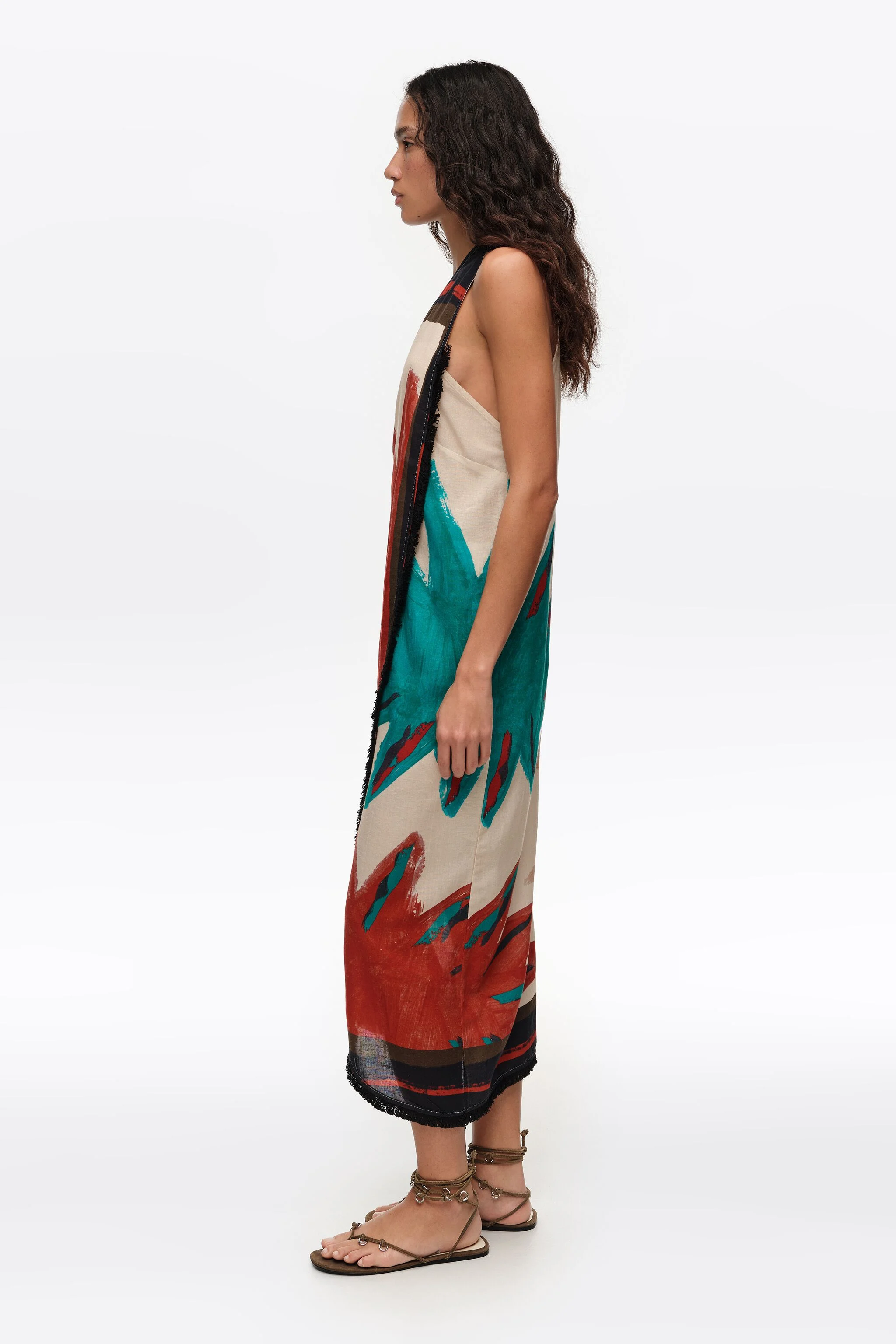 Vestido midi envelope com franjas Positional Sun