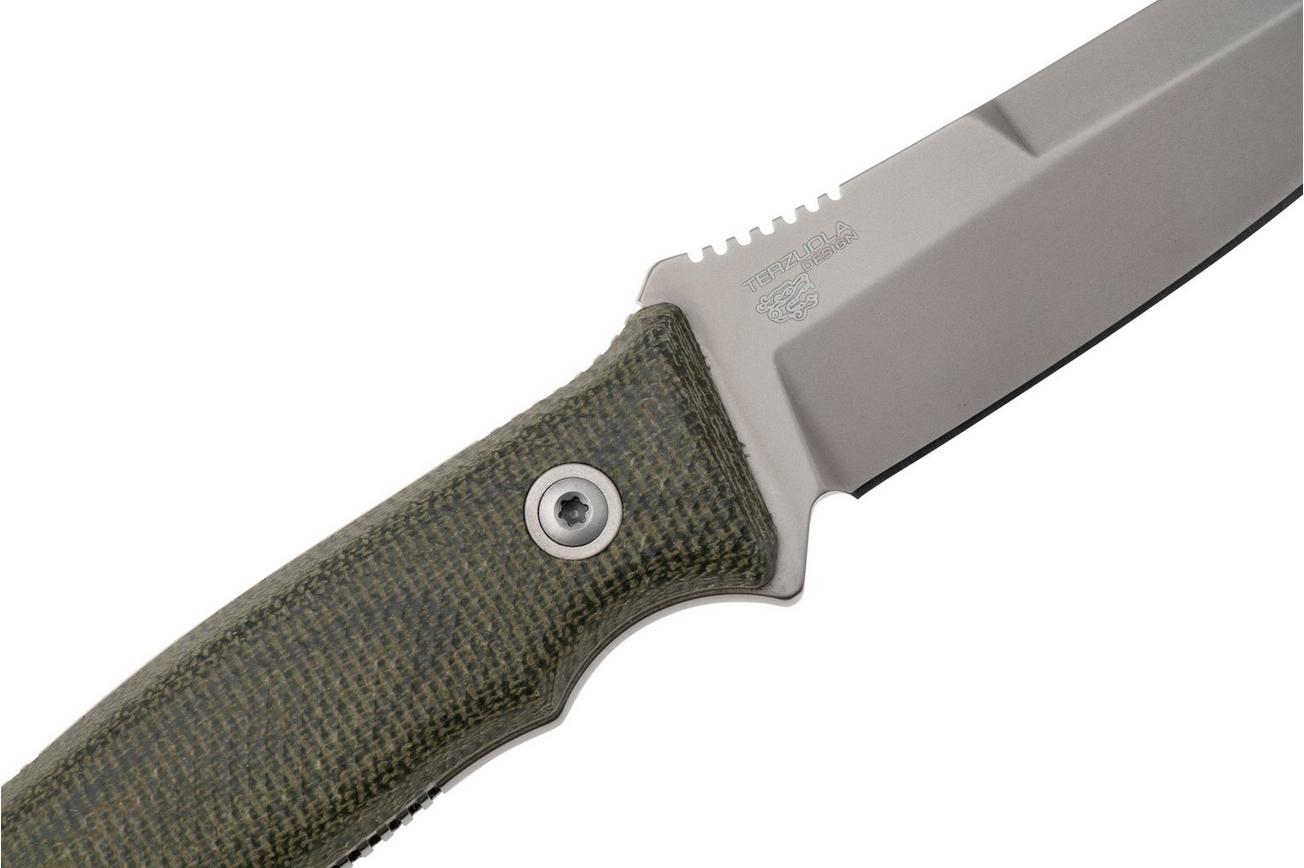 MKM TPF Defense MK-TPFD-GC CPM MagnaCut, Green Canvas Micarta vaststaand mes, Bob Terzuola design