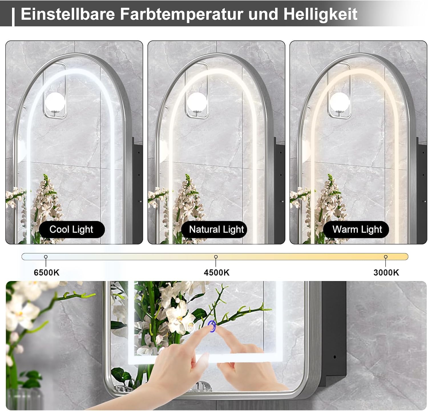 Arched Medicine Cabinet with Lights, Arch LED Cabinet with Mirror,Metal Framed Mirror Cabinet for Bathroom, Lighted Arched Medicine Cabinet Defogger, Oil Rubbed Nickel,20''x31''