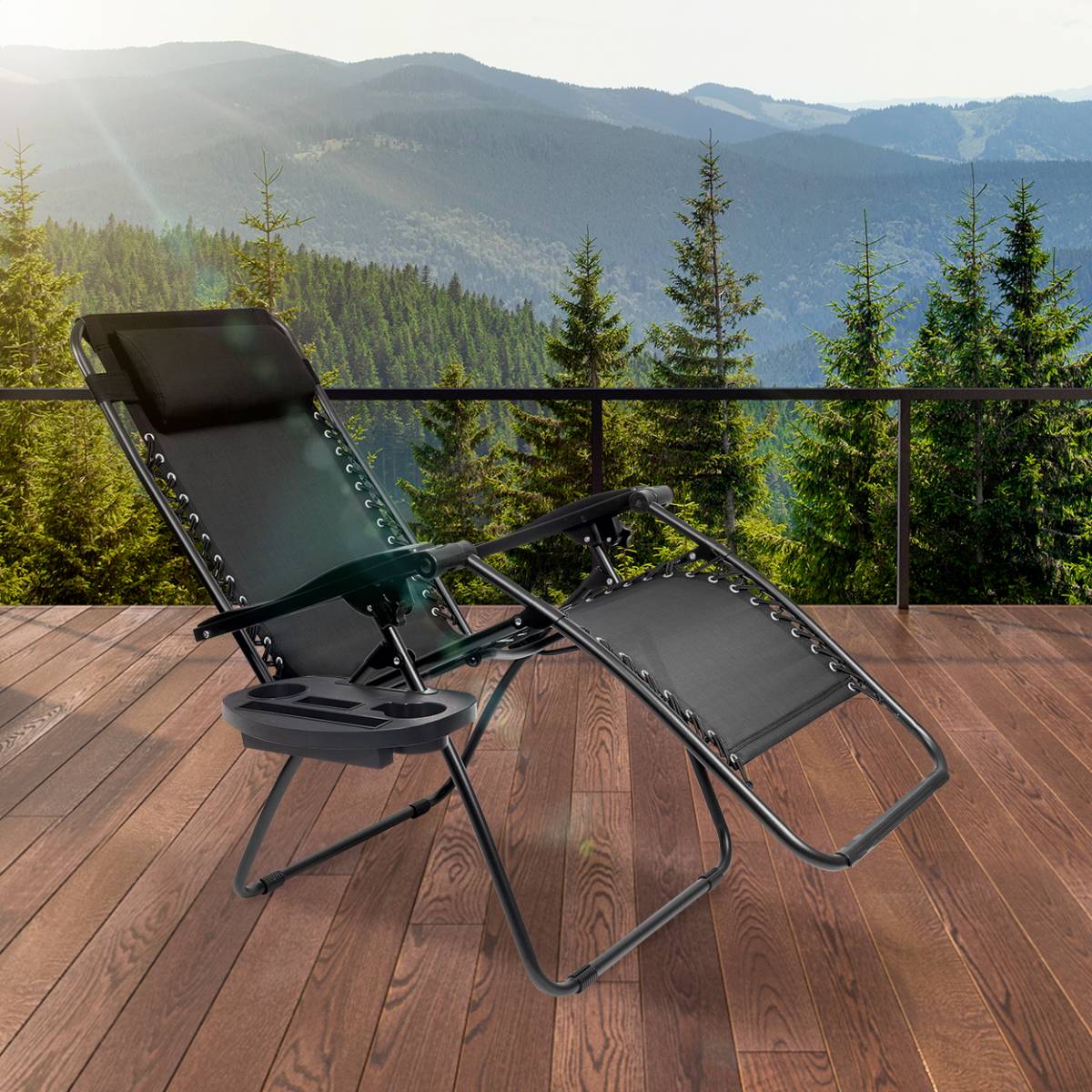 LifeGoods relaxstoel met zijtafel - Black