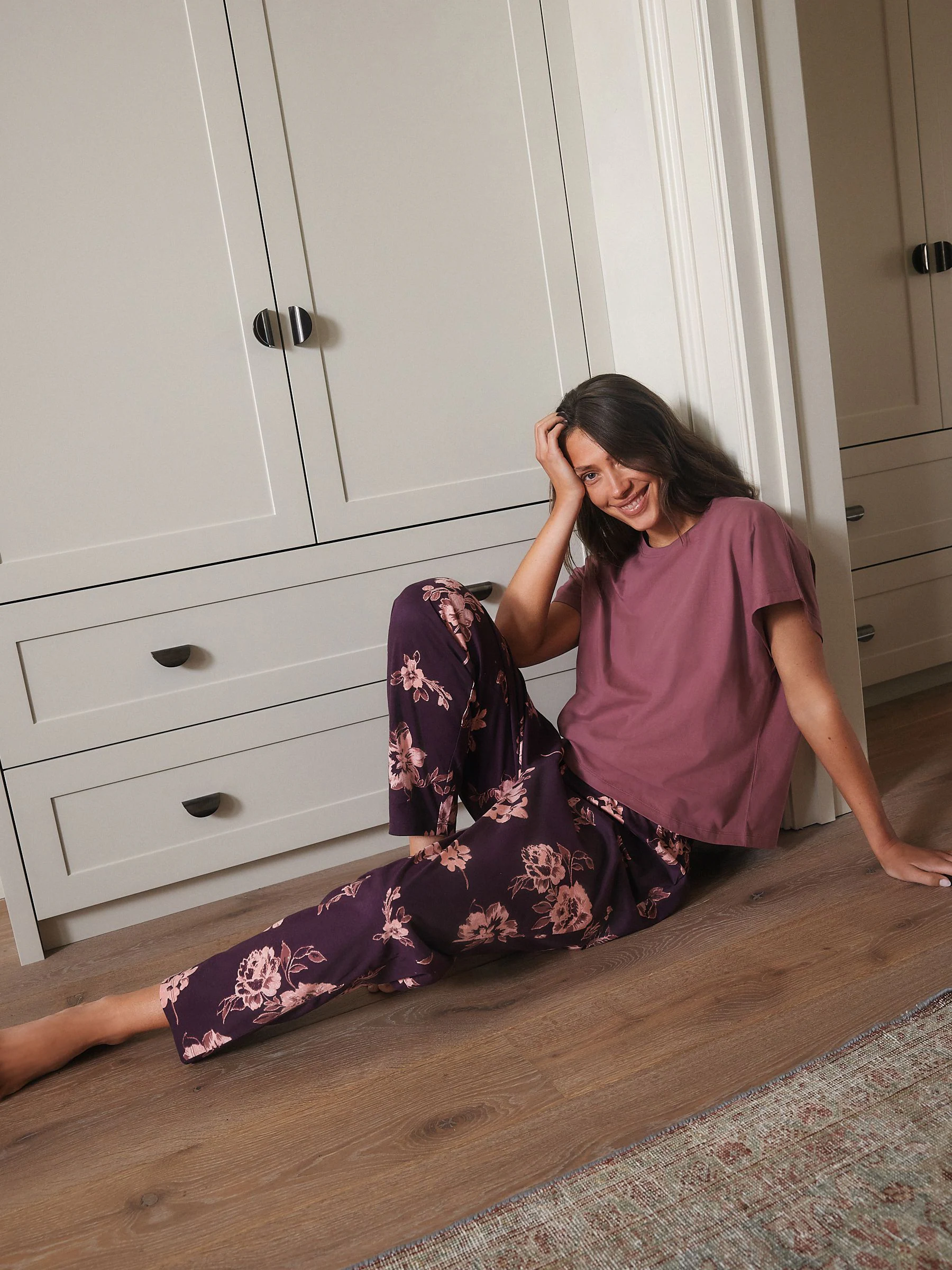 Paars met bloemen - Pyjama met korte mouwen