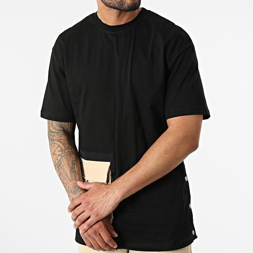 Ensemble Tee Shirt Poche Pantalon Jogging F22-906T Noir Beige