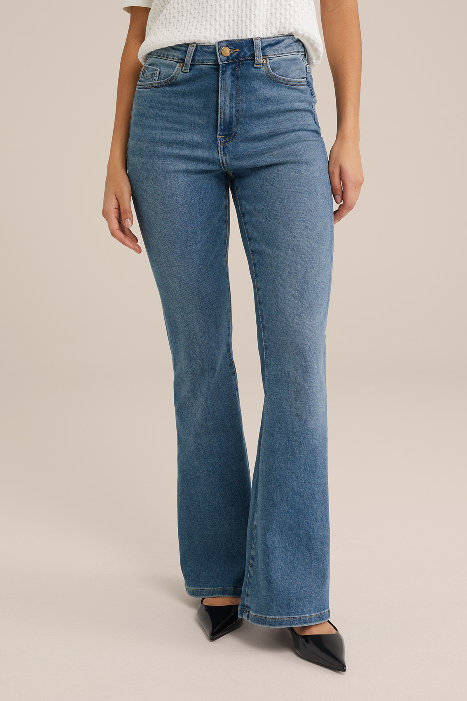 wide flared jeans met stretch WE Fashion Blauw