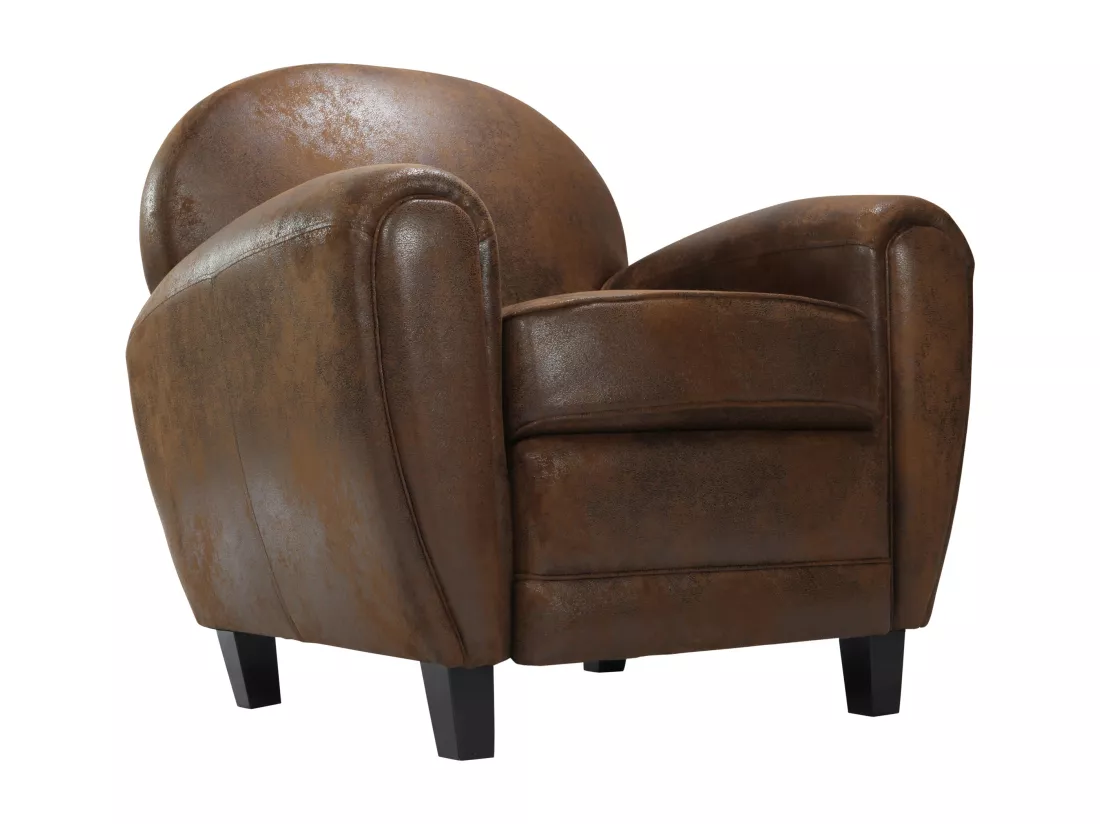 Fauteuil marron vieilli en microfibre - Club
