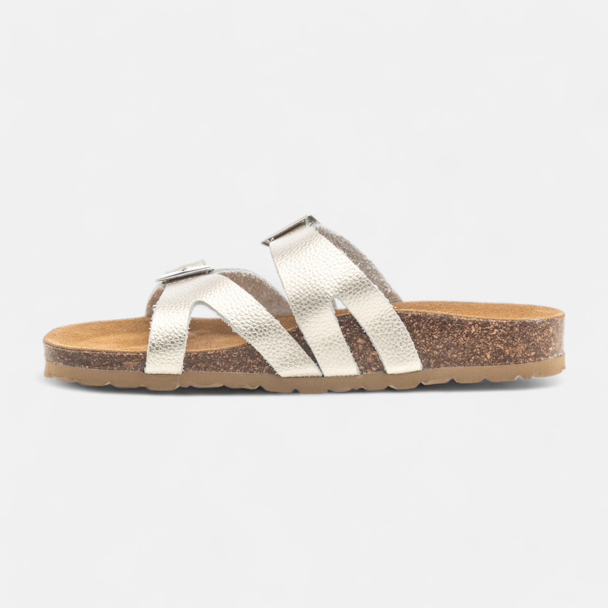 Mules semelle liège Femme en cuir or