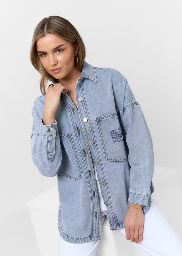Oversized denim blouse stone blauw