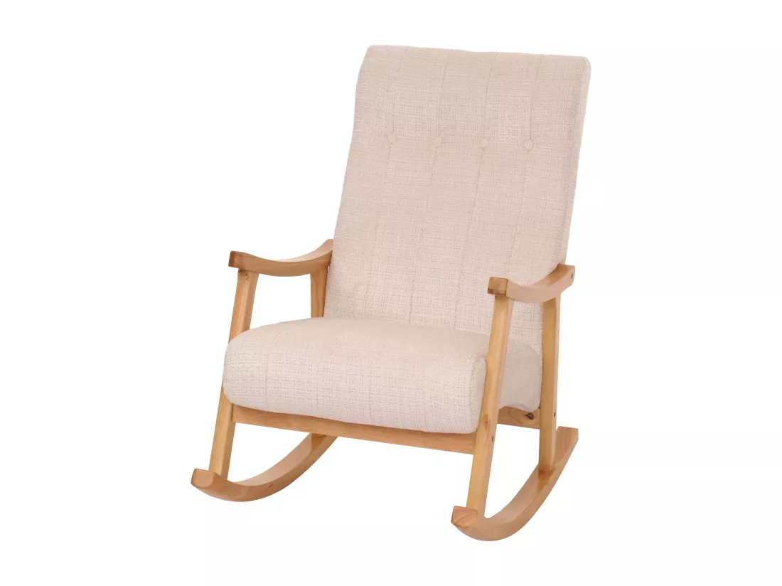 Fauteuil à bascule MCW-K10, crème, piètement naturel