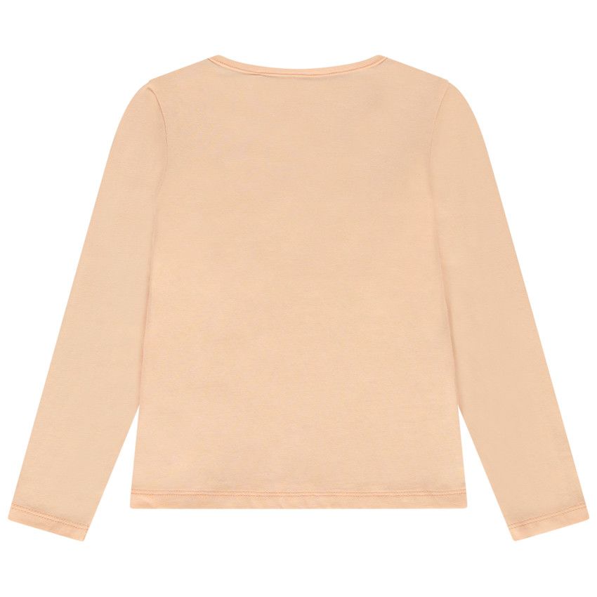 T-shirt manches longues en jersey print fantaisie pour fille - Corail