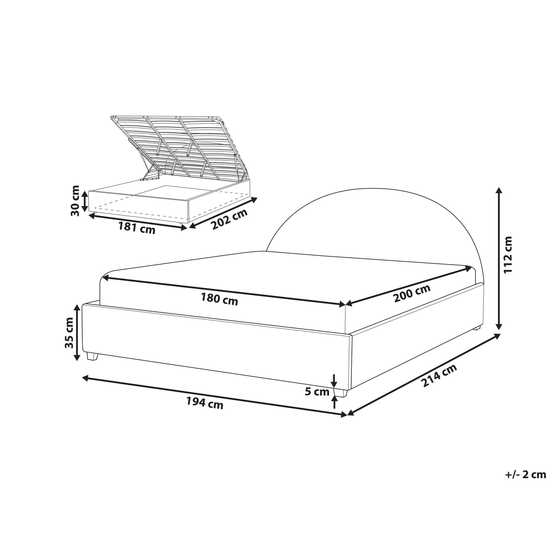 Beliani-VAUCLUSE-Bed met opbergruimte-Lichtbeige-180x200 cm-Polyester