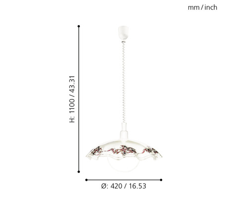 Hanglamp, 1-lichts, in hoogte verstelbaar, Ø 42 cm, matglas, wit/paars/zwart