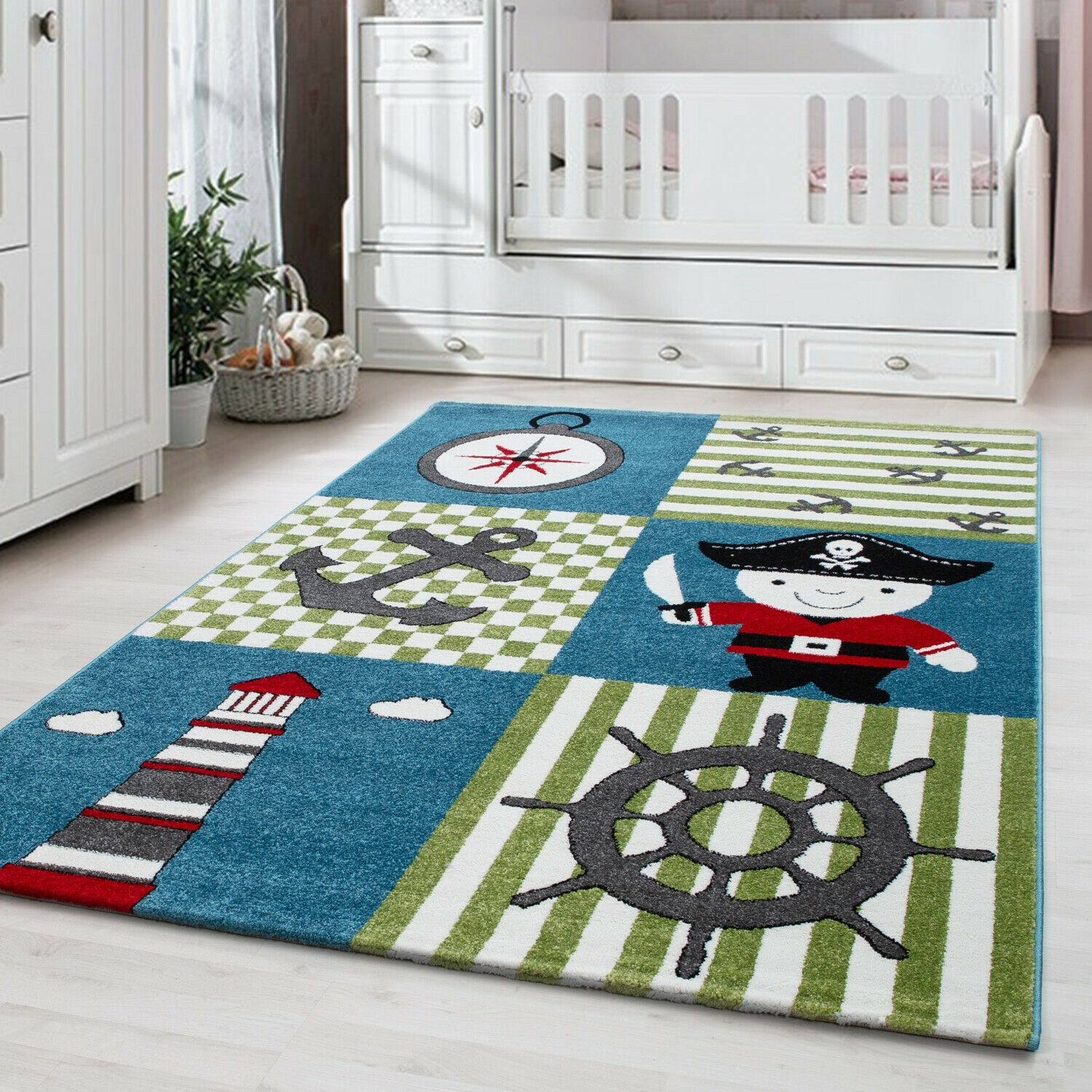 Süßer Piratenmotiv Kinderteppich - Rechteckig/ Rund, Kinderzimmer, Spielzimmer