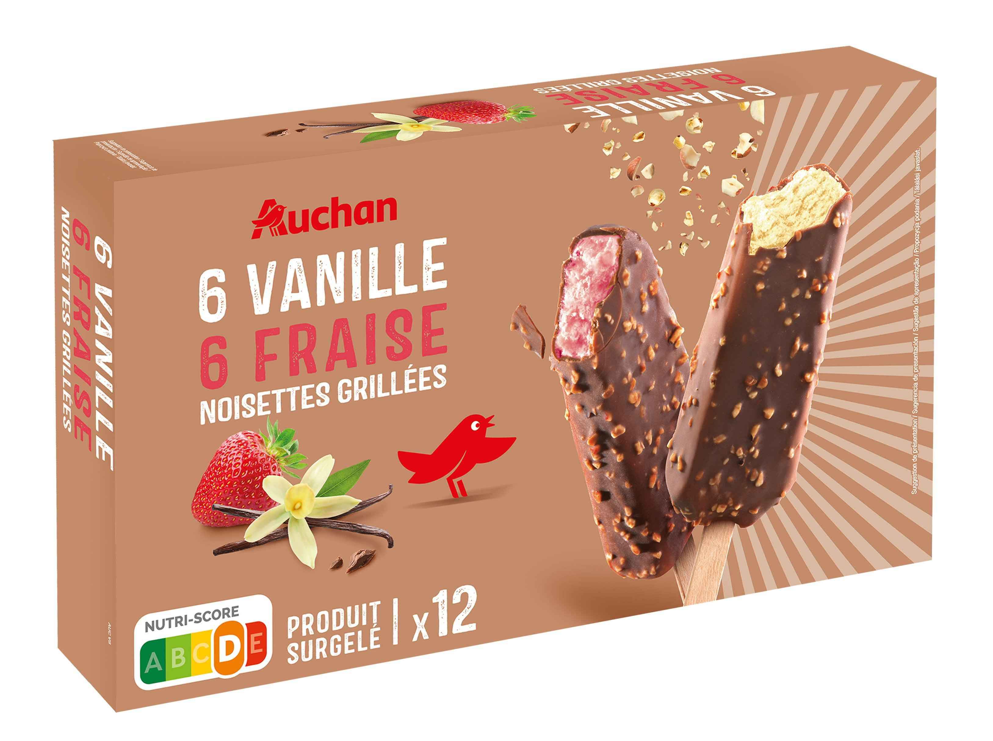 GELADO PALITO AUCHAN BAUNILHA MORANGO 12X60ML