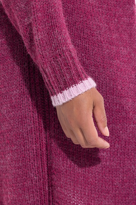 Long-Strickjacke, offene Form, Grobstrick