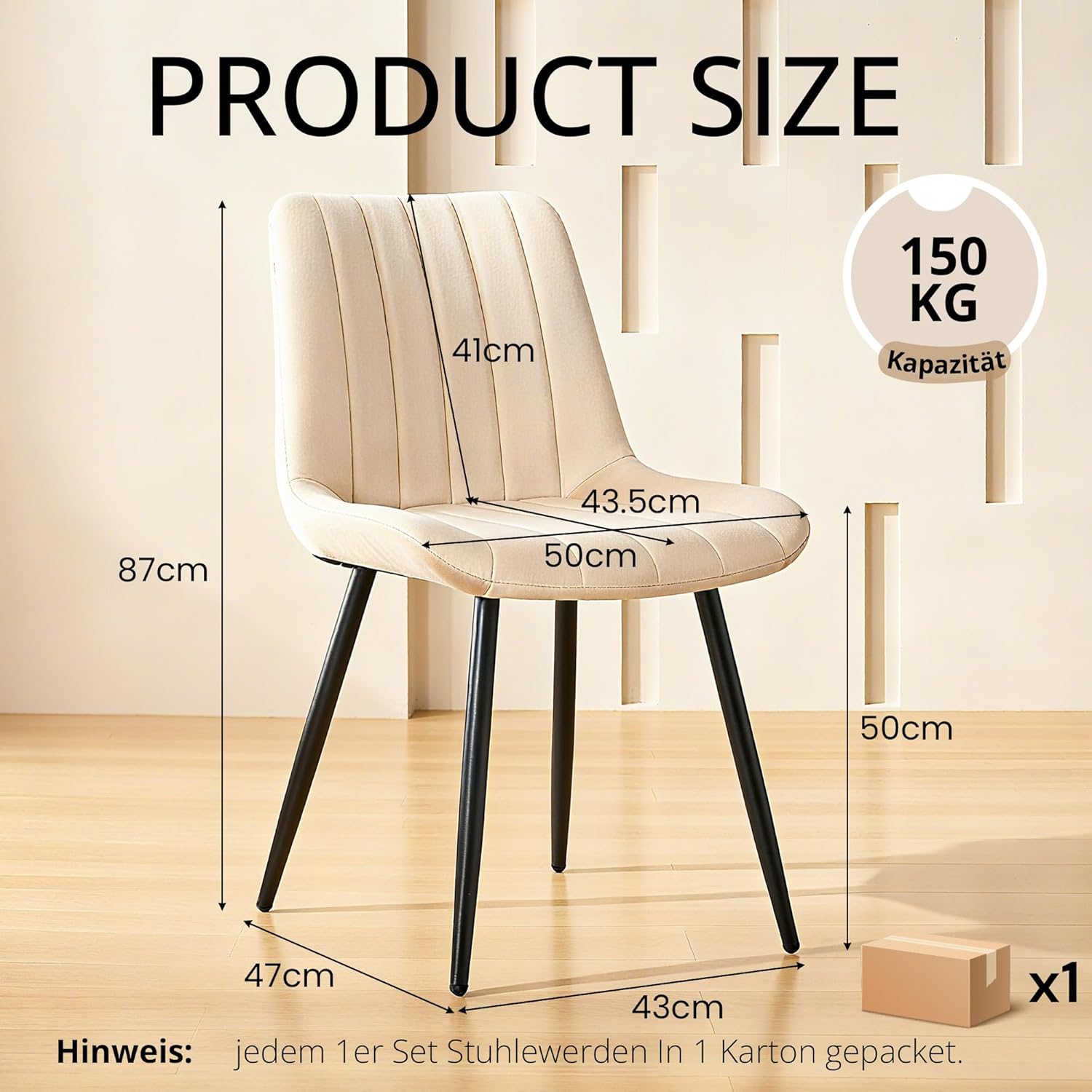CLIPOP Samt Esszimmerstühle 4er Set Küchenstühle Polsterstuhl Wohnzimmerstuhl Gepolsterte Sessel Sitzfläche mit Rückenlehne und Metallbeine (4er Set, Beige)