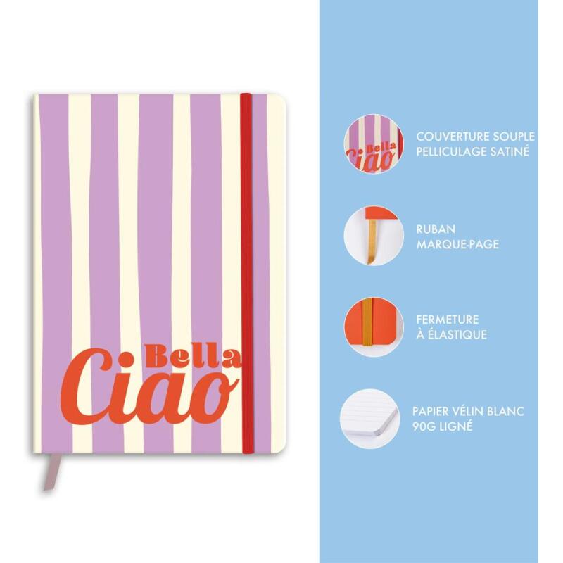 Dolce Amore, Carnet brochure souple A5 14,8x21 cm, 128 pages, ligné, marquepage, fermeture à élastique, ass.