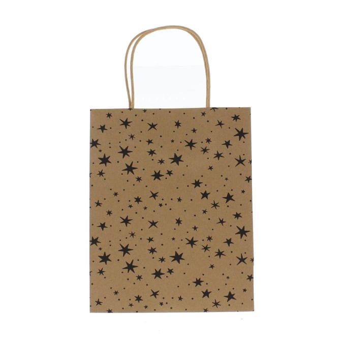 Geschenktasche Sterne - braun/schwarz - ca. 20  x 11 x 25 cm