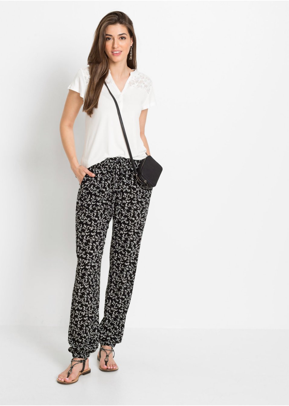 T-shirt col Henley avec dentelle en viscose